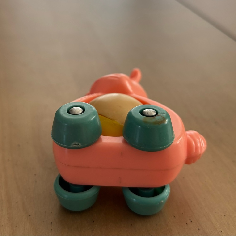 EASTER!!  Vintage Hard Plastic Easter Bunny Toy On Wheels. Hong Kong. Fast Ship - Picture 7 of 10